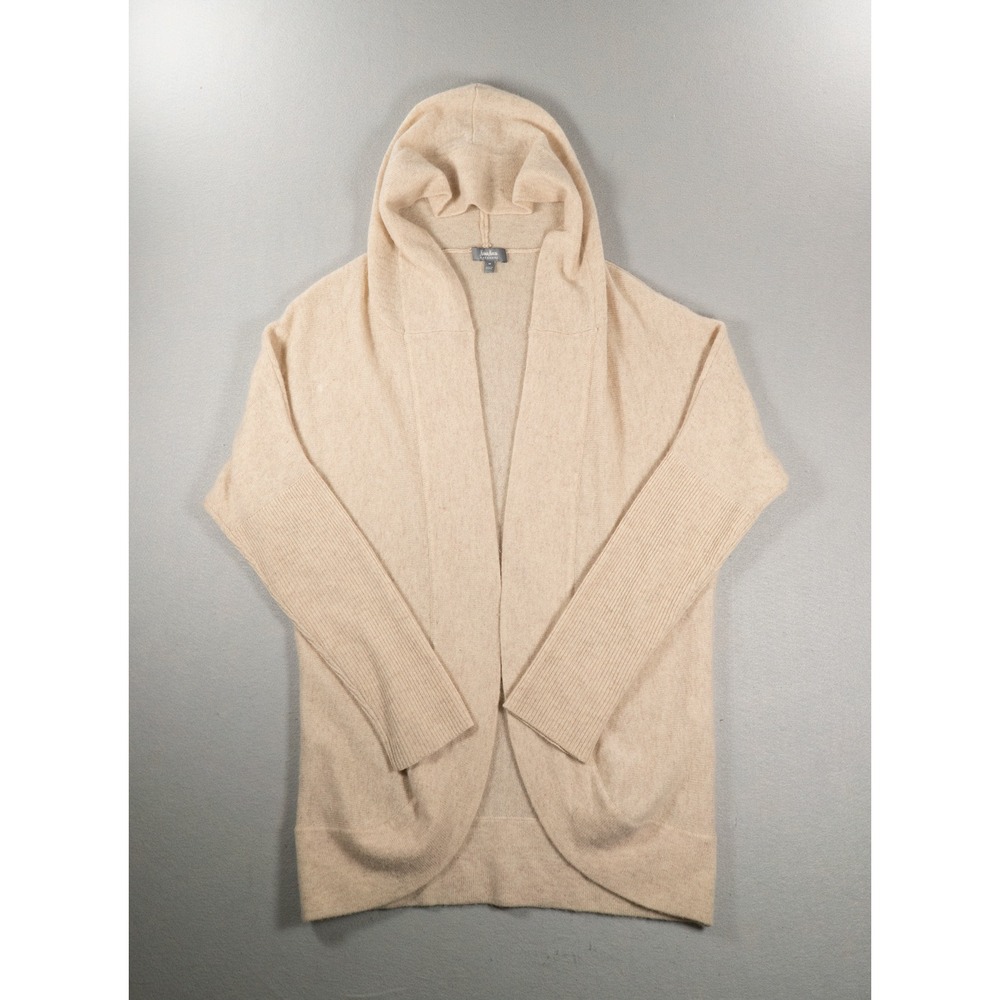 Neiman Marcus 100% Cashmere Hooded Open Front Cardigan‎ Sweater M Beige